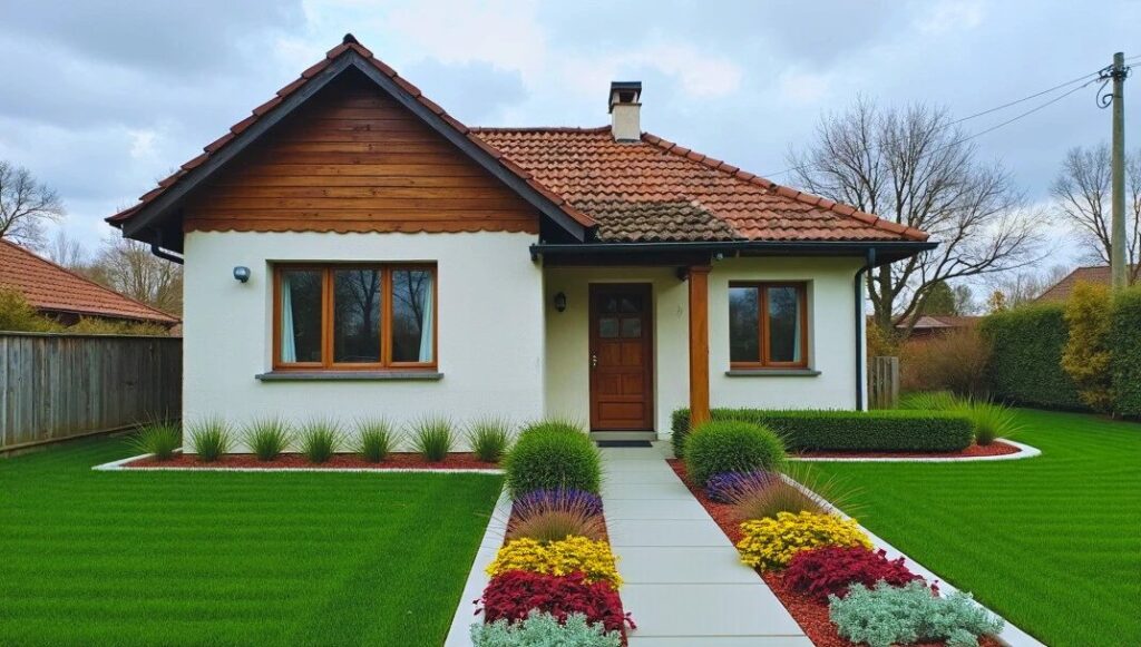 Flower beds in front of house: