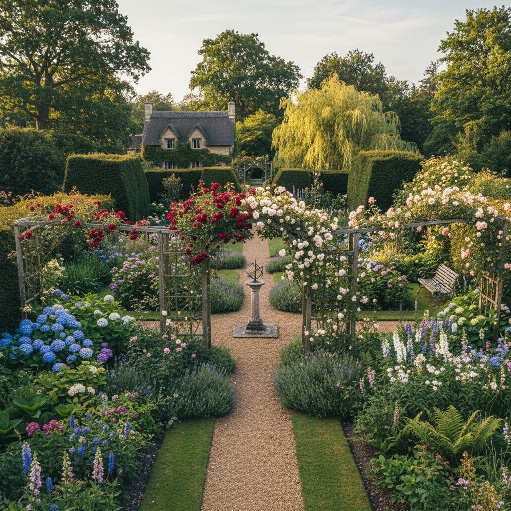 English garden with winding paths