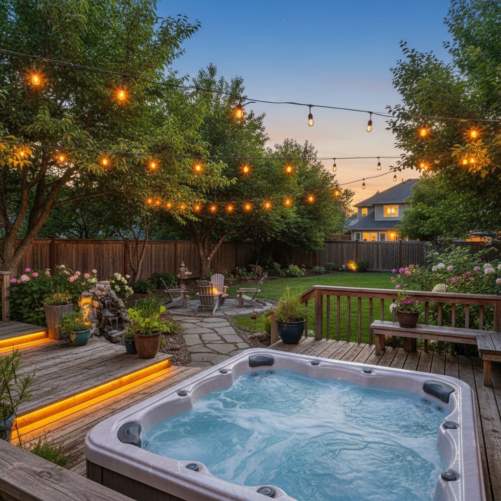 Integrating wooden decks with jacuzzis in garden design