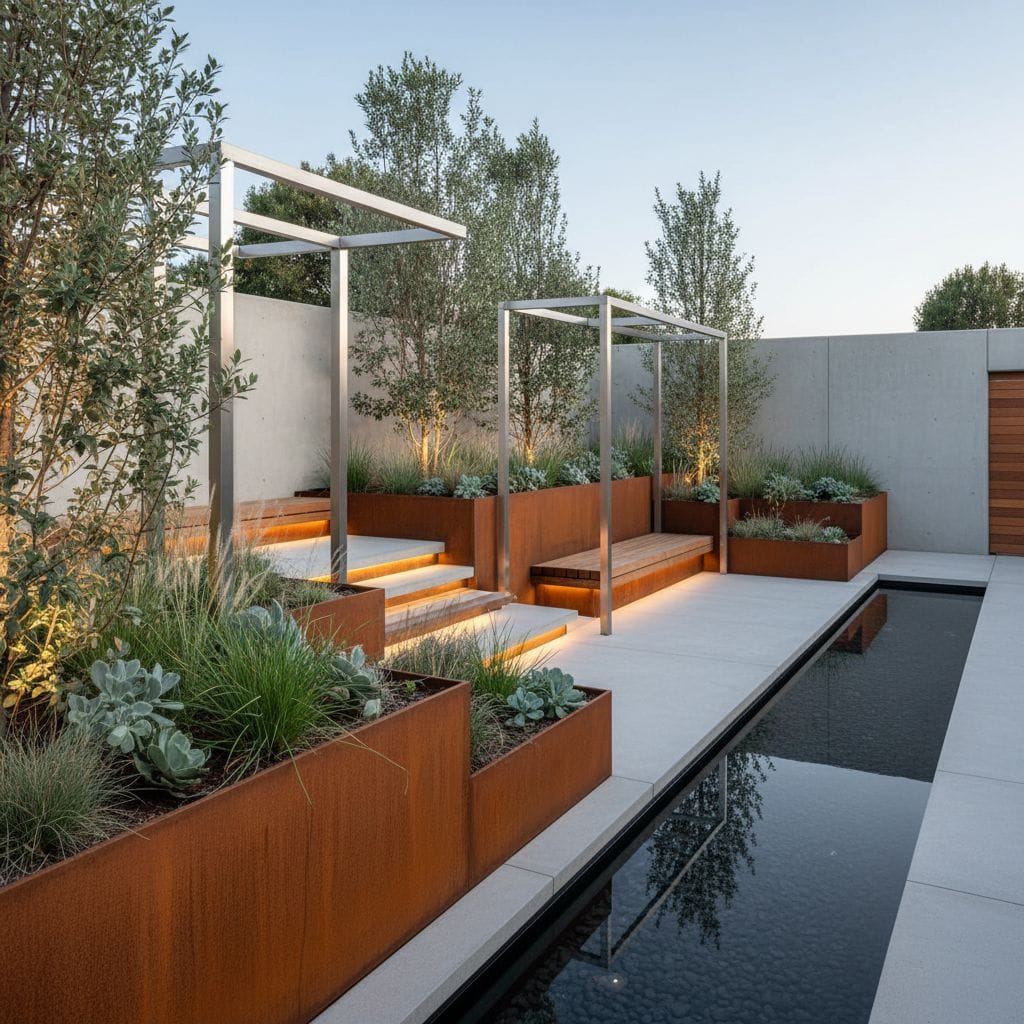Garden with corten steel features